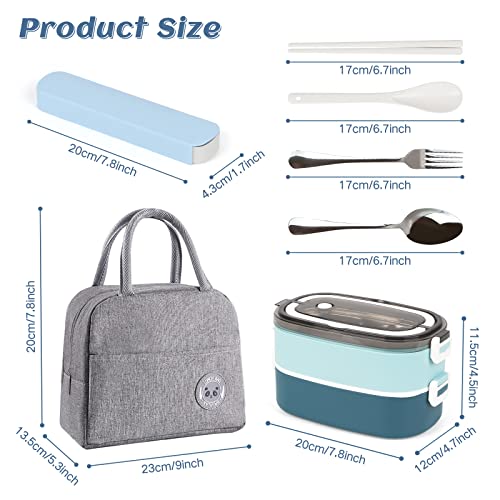 Image of 2 Tier Bento Box Lunch Box for Adults and Kids, Leakproof Bento Lunch Box with 3 Compartments and Cutlery (Spoon & Fork), Portable Adult Lunch Box with Lunch Bag for Work Office School