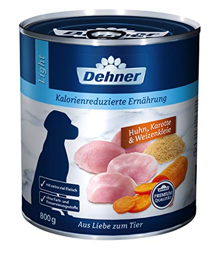 Dehner Premium Hundefutter Light, Nassfutter fettreduziert, für übergewichtige Hunde, Huhn / Karotte, 6 x 800 g Dose (4.8 kg)
