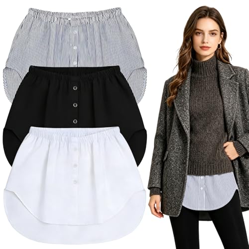 Forbabe 3 Stück Hemdverlängerung Damen Blusenverlängerung Blusenrock Womens Mini Underskirt Shirt Extensions Shirtverlängerungen Fake Bluse für Pullover Sweatshirts Jacken