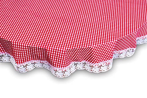 Image of The Furnishing Tree Round Shaped 6 Seater Table Cover WxL 72x72 inches with White Border lace
