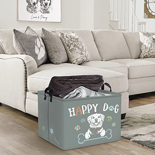 Clastyle Waterproof Grey Happy Dog Toy Storage Baskets for Puppy 15.7x11.8x11.8 in, Bone, 40x30x30 cm - Image 3