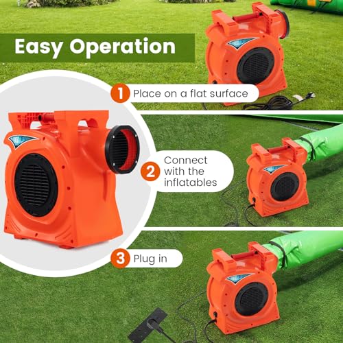 Costzon Commercial Air Blower, 3HP/2200W Bounce House Blower, Pump Fan Inflatable Bouncer Blower with Integrated Handle, Air Blower for Inflatables, Perfect for Bounce Castle, Holiday Decorations
