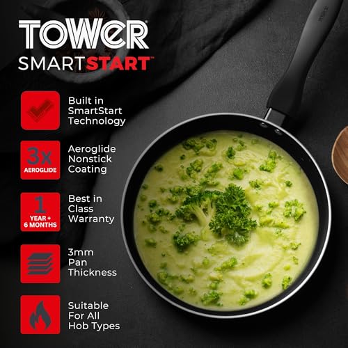 Image of Tower SmartStart 26cm Aluminium Non Stick Fry Pan with Red Spot Heat Indicator, Perfect for Roti /Paratha /Omelette, PFOA Free, Induction & Gas Compatible, Soft Touch Handle, 2 Year Warranty