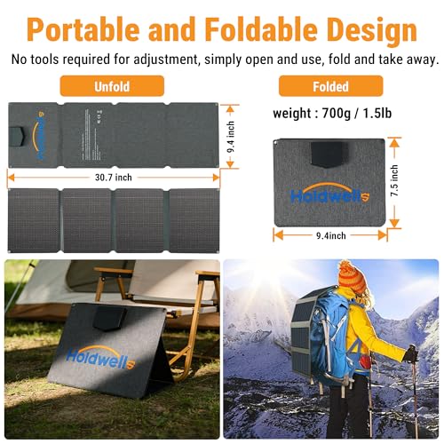 N-Type 30W Portable ETFE Solar Panel w/Dual USB-A, QC3.0 & 25W USB-C, IP67 Waterproof for Camping, Hiking, Backpacking, Emergency Solar Charger for iPhone/Android, iPad, Power Bank, GPS by Holdwell S - Image 4