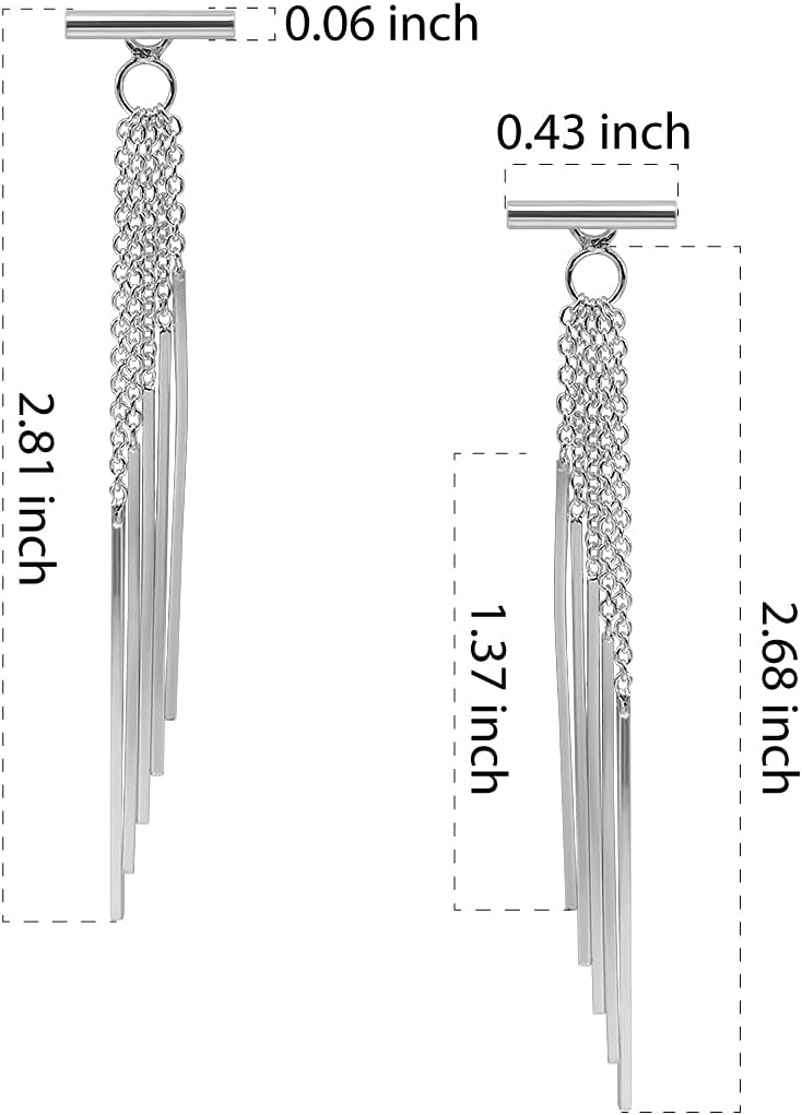 WithLoveSilver 925 Sterling Silver Geometry Hanging 5 Rectangle Linear With Chain Ear Jacket Stud Earrings