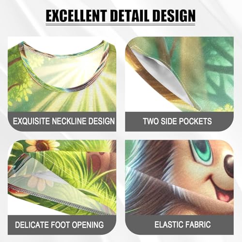 Hedgehog Flower Pajama Set Short Sleeve Summer Pajamas Sleepwear Nightwear Set Cotton 5Y4