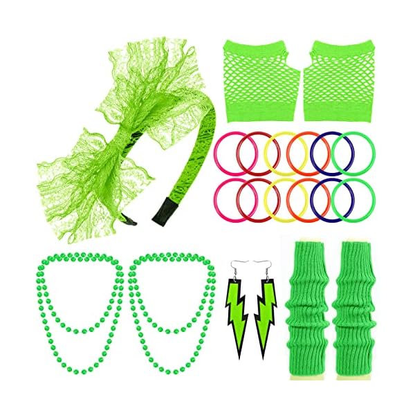 Paxcoo 80s accessories for women, women's 80s outfit costume with neon headband, leg warmers for women girls 80s party