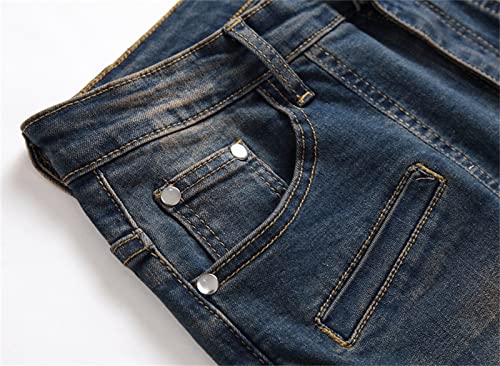 Men's Distressed Washed Stretch Jeans Ripped Slim Fit Biker Denim Pants Vintage Moto Straight Leg Comfy Jean3