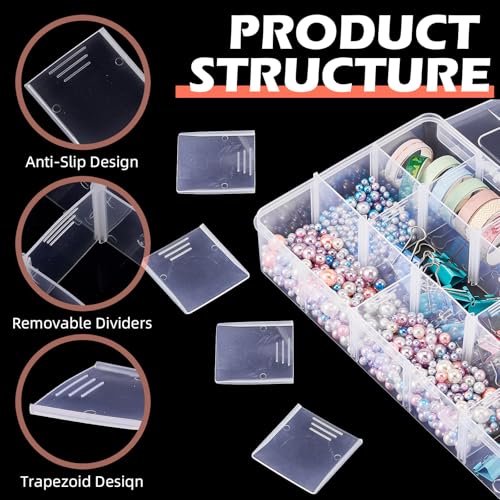 Image of Leinuosen 2 Pack Clear Washi Tape Organizer Storage 15 Grids Plastic Organizer Box Adjustable Dividers for Jewelry, Washi Tapes, Art DIY Crafts, Beads and Small Parts