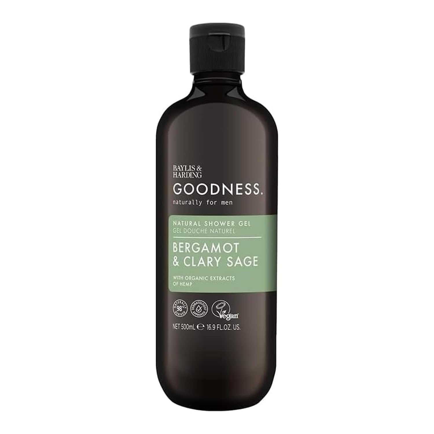 Baylis & Harding Men's Natural Shower Gel 500 ml Goodness Bergamot & Clary Sage - Vegan
