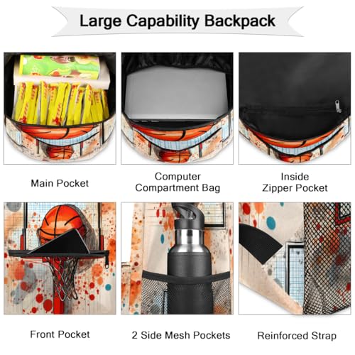 Sac à dos d'école imprimé basket avec compartiment pc large