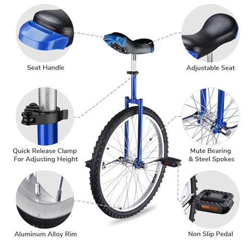 Image of AW 16 /18 /20 /24 Inch Wheel Outdoor Unicycle Adjustable Seat Exercise Bicycle | Fit Adults Kids Outdoor Sports Fitness Exercise, Various colors For Choice