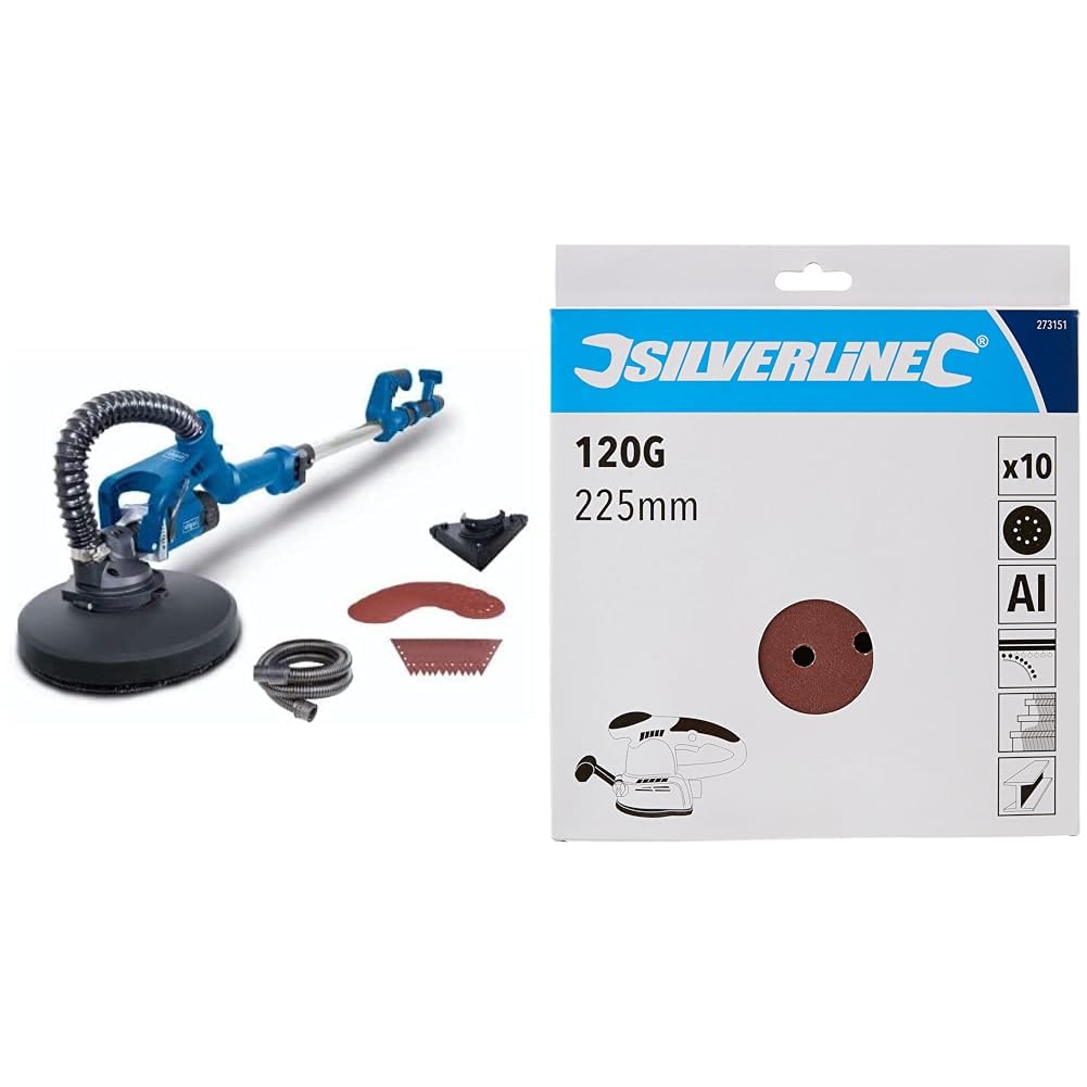 SCHEPPACH DS930 Ponceuses de Murs et Plafond, Équipée de Têtes de Ponçage Interchangeables & Silverline 273151 Lot de 10 Disques abrasifs perforés auto-agrippant 225 mm Grain 120