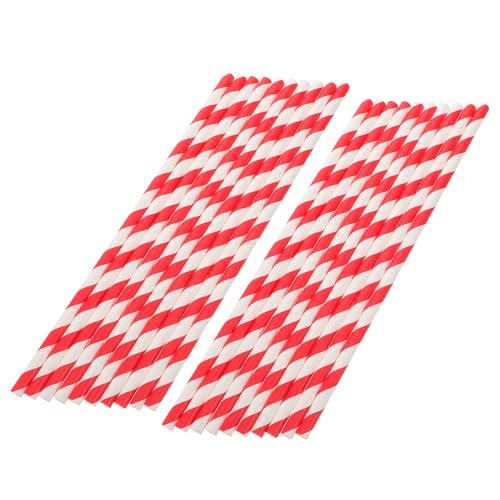 100 pitillos de papel rayados rojos desechables miniatura 1