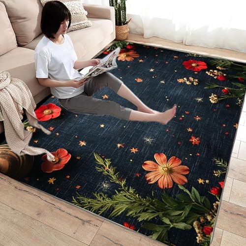 Tapis lavable poils ras bleu style bohème et géométrique - 3