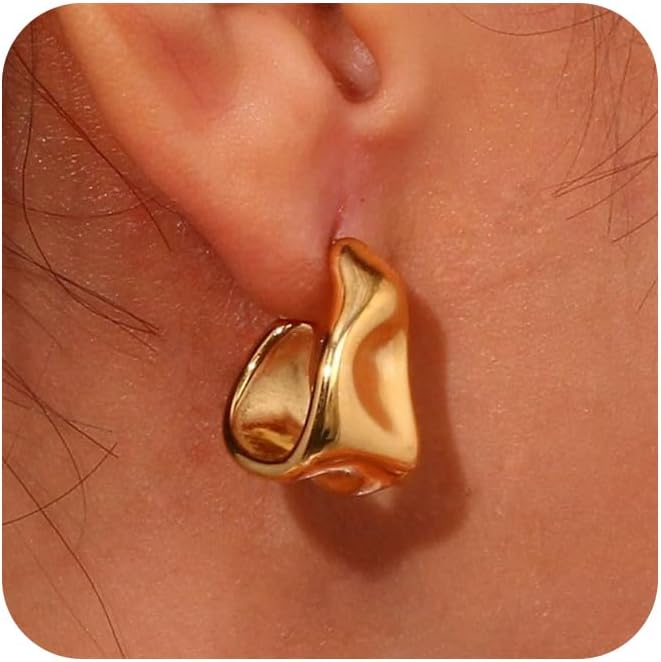 Risamil 2/3 Pairs Chunky Gold Earrings for Women Trendy, 14K Gold Plated Statement Earrings for Women Big Large Higgie Hoop Earrings Hypoallergenic Stud Earring Sets Gold Jewelry Set for Women Fashion Accessories