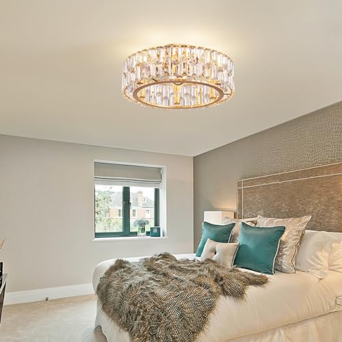 Image of Siljoy Modern Gold Caged Crystal Ceiling Fan with Light and Remote 20 Inch