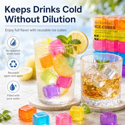 Cubos de hielo reutilizables de plástico multicolor, pack 60 miniatura 3
