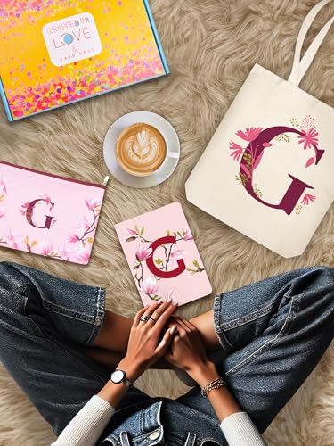 Image of DOODLE Monogram G Diary Gift Set - B6 Soft Bound Ruled Notebook with Tote Bag & Zipper Pouch - Premium Stationery Gift for Women & Girls