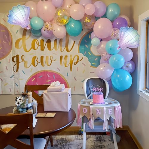 Image of Mermaid Balloons, Pastel Pale Pink Light Purple Lilac Teal Pearl White Balloons with Seashell Foil Balloon Confetti Balloon for Girls Kid Sea Birthday Party Ocean Under The Sea Baby Shower Decorations