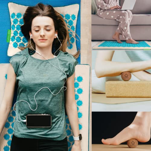 Eco-Friendly Natural Coconut Fiber Filling-Acupressure Mat And Pillow With Free Massage Ball-Natural Wellbeing Therapy For Stress And Better Sleep - Made For Back Pain Relief,Neck, Shoulder And Foot. #TOP1