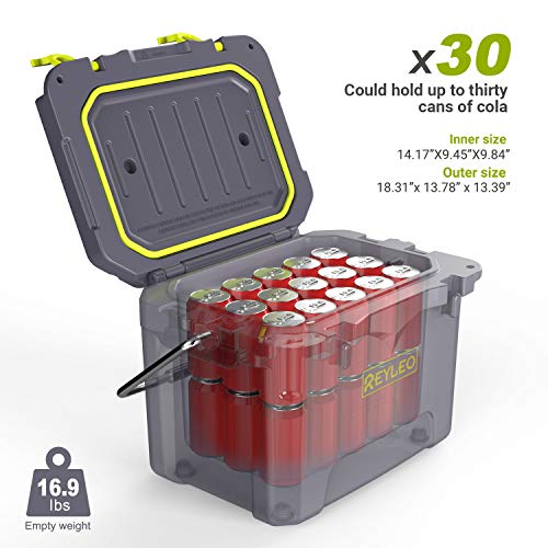 REYLEO Ice Chest | Portable Rotomolded Arctic Cooler Keeps Ice Up to 3 Days | Bear-Resistant 21-Quart Cooler (Built-in Bottle Opener, Cup Holder, Fish Ruler) for Camping, BBQs, Tailgating, Fishing
