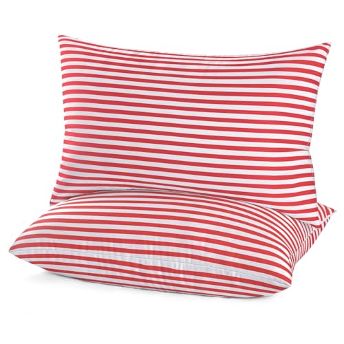 EIUE Bed Pillows for Sleeping 2 Pack Queen Size，Super Soft Down Alternative Microfiber Filled Pillows,Pillows for Side and Back Sleepers,20 x 30 Inches,Red