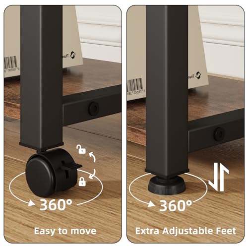 Image of YAOHUOO 22 inchx15 inch Large Printer Stand with Drawer, 3-Tier Rolling Table Cart | Storage Drawer and Side Bag,Height Adjustable Cart,Fit printer /fax /3d /scanner,4 lock wheels or feet,Home Office,Rustic Brown
