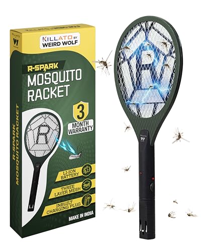 Image of Weird Wolf Heavy Duty Mosquito Bat | Rechargeable Electric Mosquito Killer Racket with Inbuilt 2-Pin Plug | High Voltage | ABS Body | 3 Months Warranty (Dark Green)