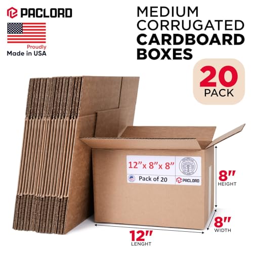 Image of Small Cardboard Boxes 12 inchL x 8 inchW x 8 inchH (Pack of 20) - USA-Made Packing Boxes for Moving, Shipping, or Storage - USPS, UPS, FedEx Approved - Professional Packing Supplies for Moving | USA-Made Packing Boxes for Moving, Shipping, or Storage - USPS, UPS, FedEx Approved - Professional Packing Supplies