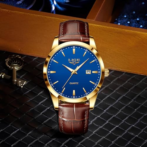 Image of LIGE Fashion Mans Wristwatch Date Luminous Dress Watch for Man Stylish Waterproof Quartz Wrist Watch Stylish Leather Watches for Men