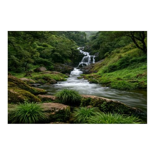 Cuadro de selva verde frondosa y arroyo multicapa en lienzo de 40x60cm