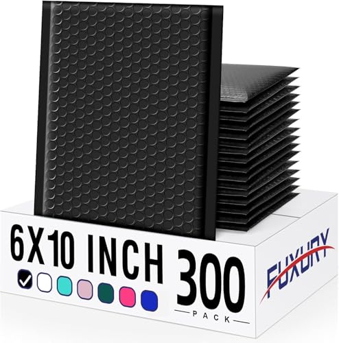 Image of Fuxury 300 Pack Black Bubble Mailers 6x10, Small Bubble Shipping Envelopes | #0 Thick Bubble Padded Mailer Strong Adhesion Padded Envelopes for Mailing Jewelry,Makeup