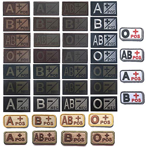 Embroidered Badges Fabric Armband Stickers A+B+O+POS NEG Tactical Blood Type Embroidery Patch Bundle 8 Pieces