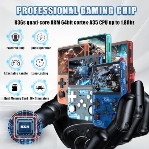 Image of Handheld Game Console HN-R36S , 15k+ Gamees 3.5-inch IPS Display, 64GB Storage, 1 Ram Chip (1GB) 8+ Hour Battery Life with Protective Cover (Black-with-case)