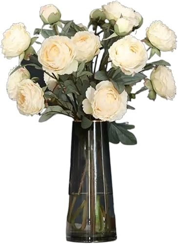 INKTUS Flores artificiales hermosamente artificiales de peonía, ramo de flores sintéticas, conjunto de jarrón, suministros de arreglo, decoración
