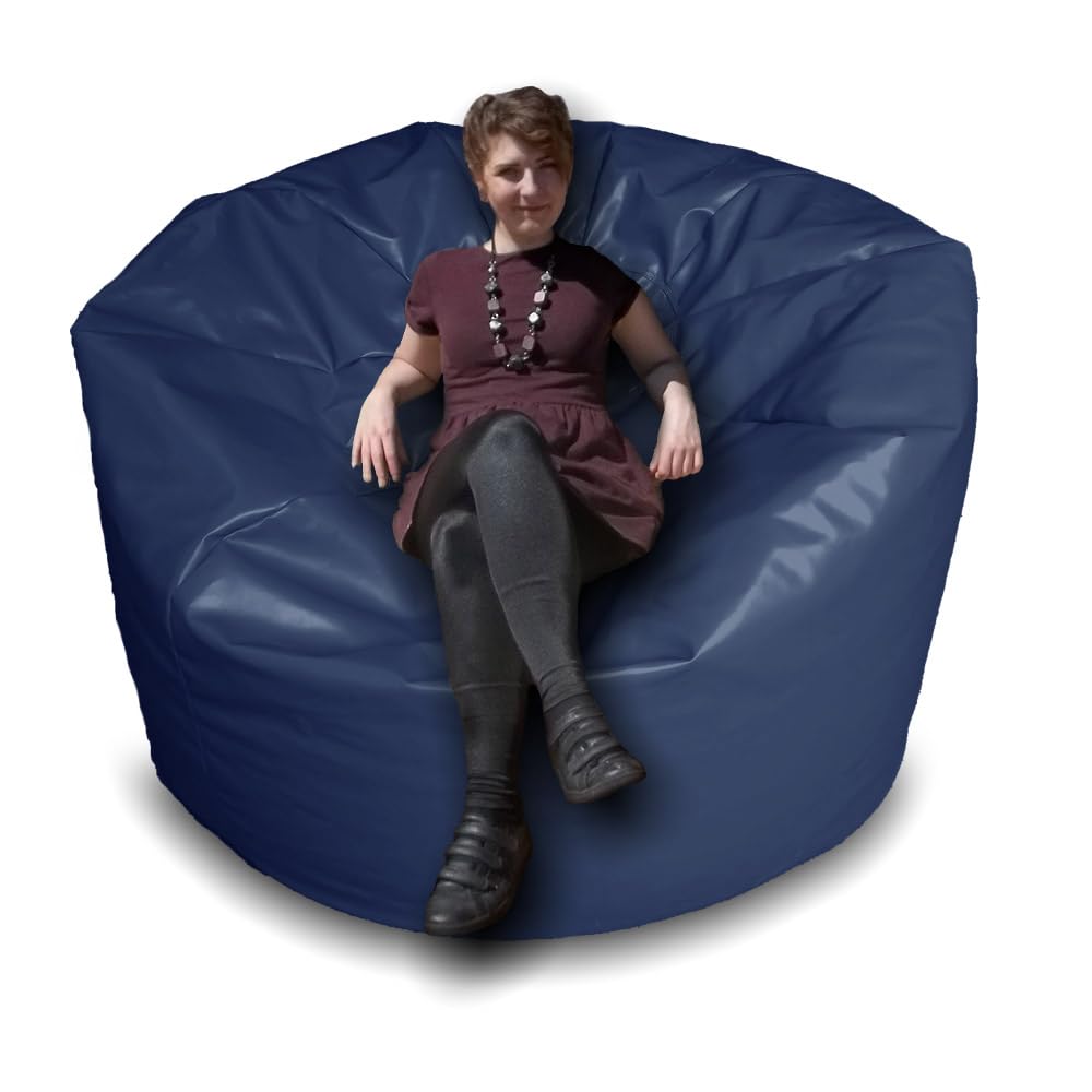 Giant Bean Bag Beanbag, Faux Leather, Gaming Chair Seat, Large Seating Lounger, Couch, Sac for All Ages. Filling Included, Fire Retardant. (Navy Blue, Jumbo (140 x 140 x 60 cm))