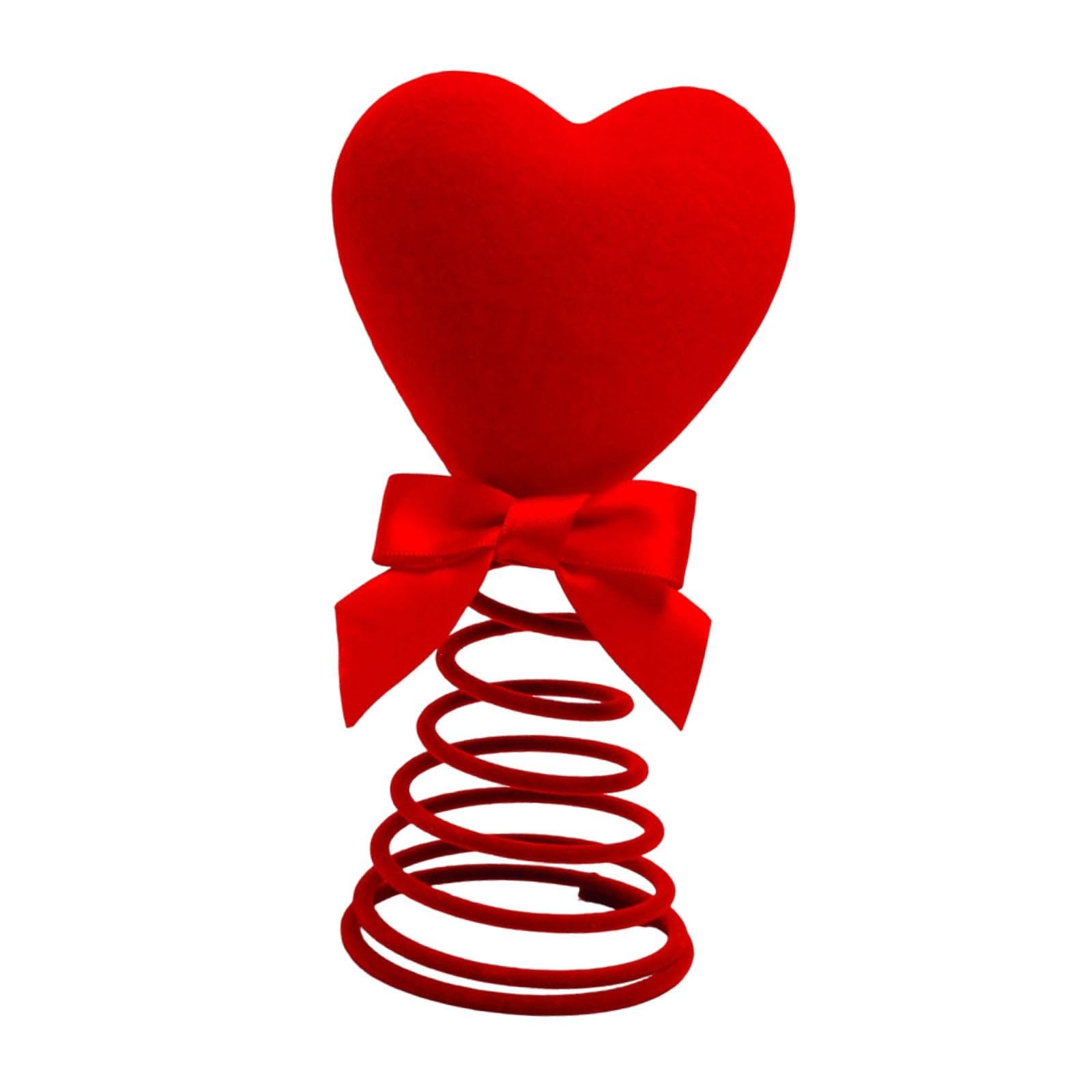 Adorno de corazón rojo navideño con resorte de metal y acabado flocado individual
