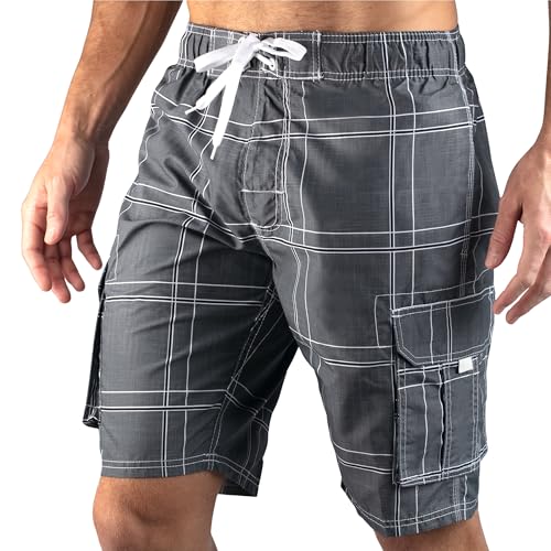 Image of Kanu Surf Men's Flex Plaid Swimtrunk, Charcoal, Large
