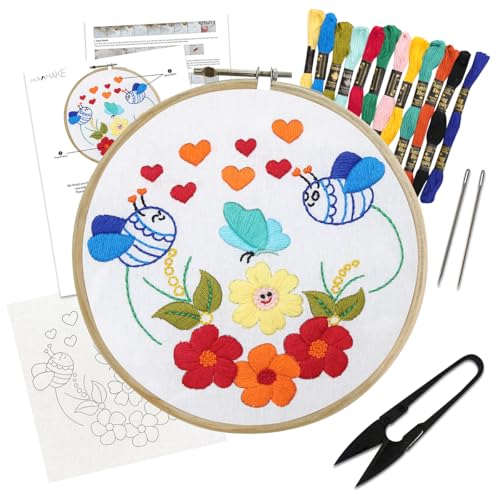 Image of picknMAKE Cross Stitch Embroidery Kit For Beginners & Adult, Showcasing Cheerful Bees, Vibrant Flowers, And Playful Hearts,Instruction Paper, Threads & Needles All Materials Included,Multicolor