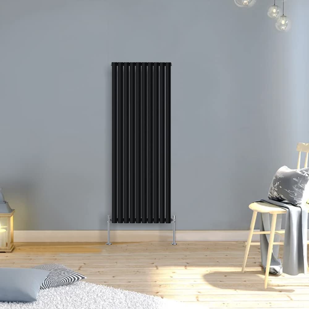 Warmehaus Modern Black Vertical Upright Tall Single Oval Panel Radiator 1600x590mm โ image 1