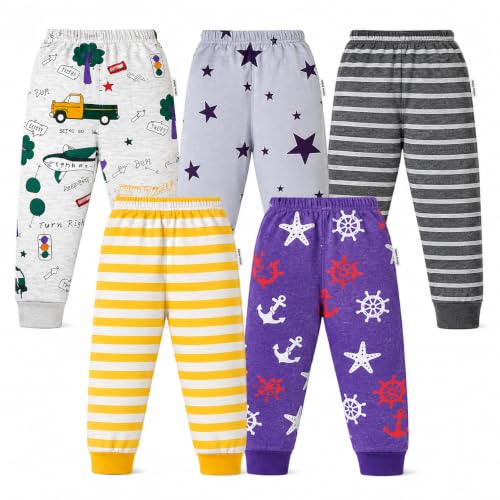 Image of NammaBaby Baby Boys Regular Fit Mid Rise Cotton Printed Track Pants Trackpants (Assorted Prints)
