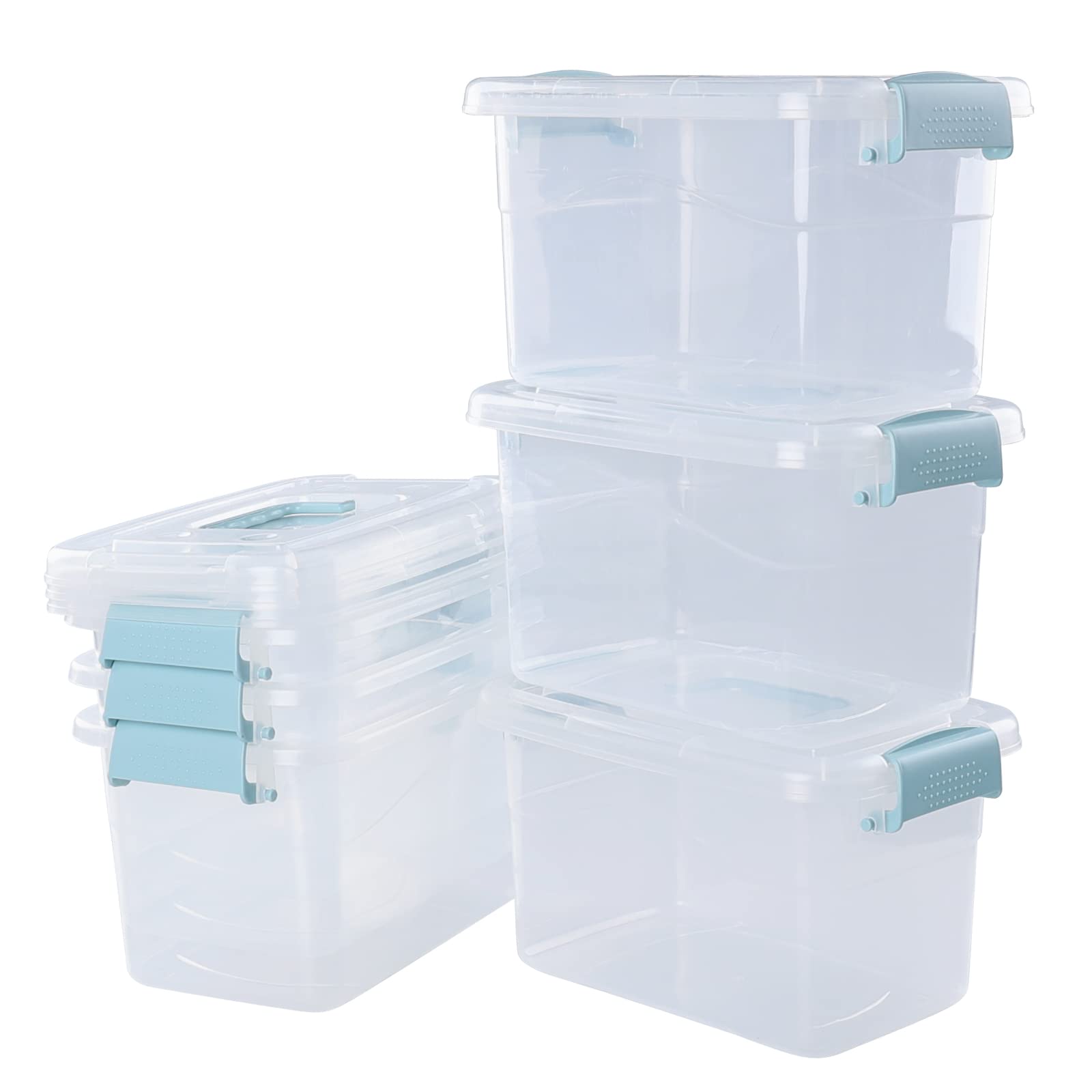 Hespama 6 Packs 6 Quart Lidded Storage Bin Plastic Latch Container Box with Handle
