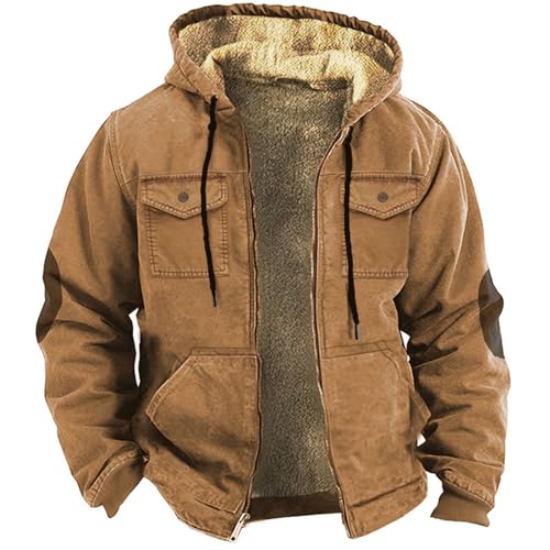 Men's Winter Coat Sherpa Fleece Lined Jacket Full Zip Up Thick Heavyweight Hoodie Winter Sweatshirts Coat