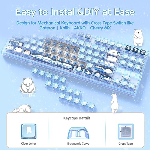 MAMBASNAKE 120 Keys PBT Pudding Keycaps Set,ASA Profile,Dye-Sublimation,ANSI US Layout for 61 68 87 98 104 108 Mechanical Keyboard,Compatible with Cherry Gateron Otemu Kailh MX Structure (Polar Bear) - Image 4
