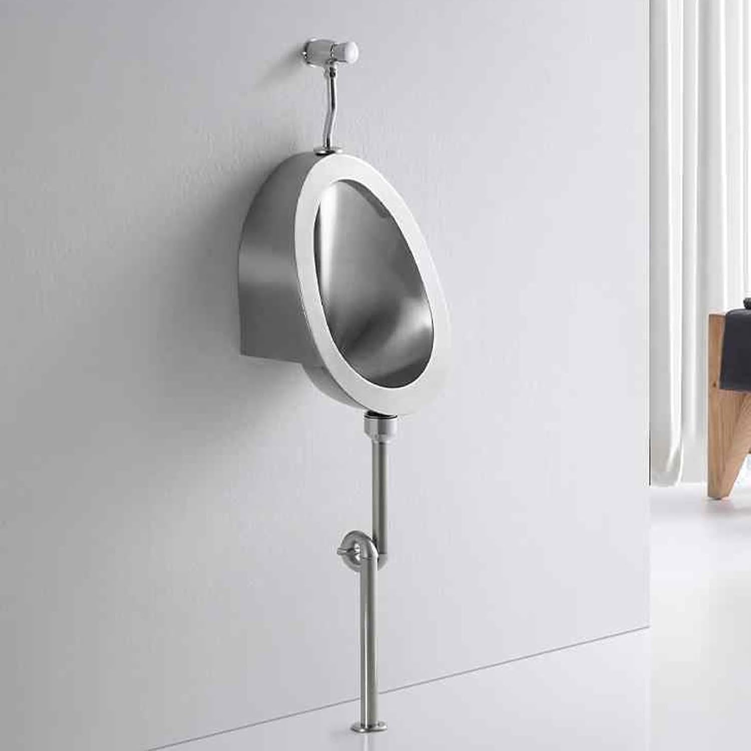 Urinario De Acero Inoxidable De Pared con Pulsador Manual Y Válvula De Descarga con Sensor Inteligente para Baños Comerciales, Hoteles Y Espacios Públicos.,A-Floordrain