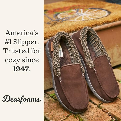 Image of Dearfoams Men's Eli Microfiber Indoor /Outdoor with Whipstitch Detail Suede Moccasin Slipper