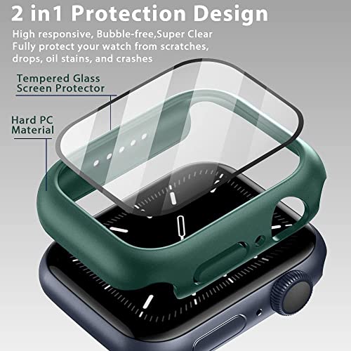 Case Compatible with Apple Watch 45mm Series 9/8 / 7, Hard Case with Built-in Tempered Glass Screen Protector (45mm, Green) 3