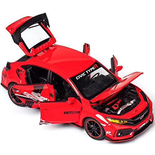 Image of New 1:32 Civic Type R Diecast Alloy Metal Pull Back Car with Openable Doors Music Sound and Light Vehicle Toy Car for Kids Boys (Black)