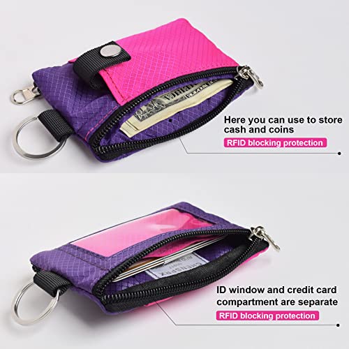 Image of CHENSPRX Minimalist RFID Blocking Small Wallet with ID Window,WaterResistant Zip Id Case Wallet with Lanyard Keychain for Cards,Cash,Travel,Women,Men
